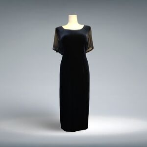 Robbie Bee Vintage Black Velvet Goth Formal Gown beaded sleeve sz 20 Whimsigoth